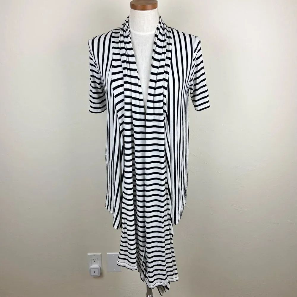 Alice + Olivia Open Front Striped Wrap Cardigan - White & Black